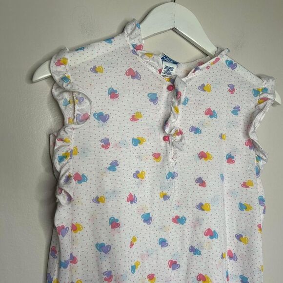Vintage 80s 90s 1990s White and pink heart polka dot baby nightgown with ruffles - Picture 4 of 8
